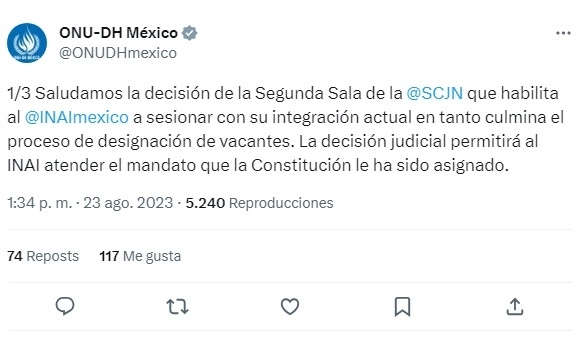 Publicación del organismo en su cuenta de X.