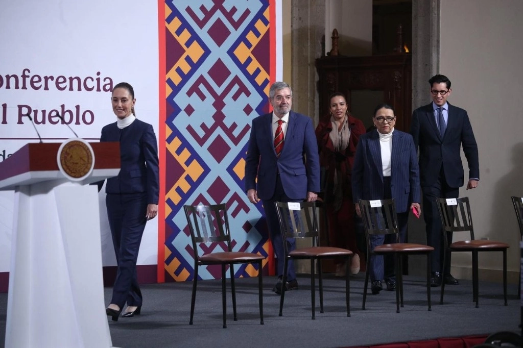 La presidenta Claudia Sheinbaum Pardo durante su conferencia matutina en Palacio Nacional, en la Ciudad de México, el 3 de febrero de 2025. Foto María Luisa Severiano