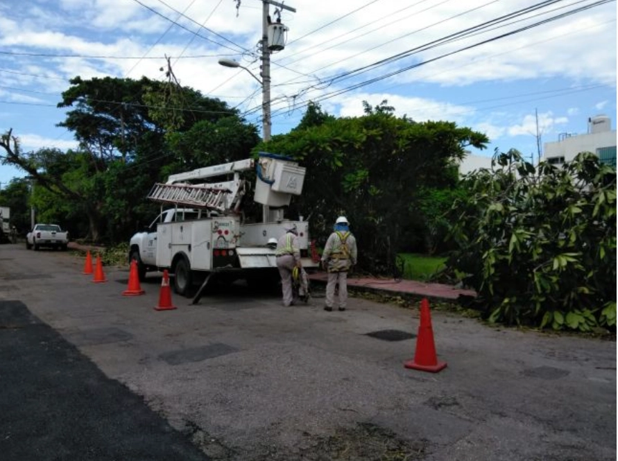 Trabajos de la CFE en Mérida, tras el paso del huracán 'Grace'. Foto La Jornada Maya