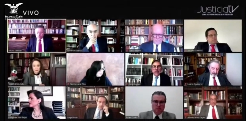 Sesión remota de la SCJN este 07 de diciembre de 2020. Fotograma tomado del video emitido por la Suprema Corte de Justicia de la Nación