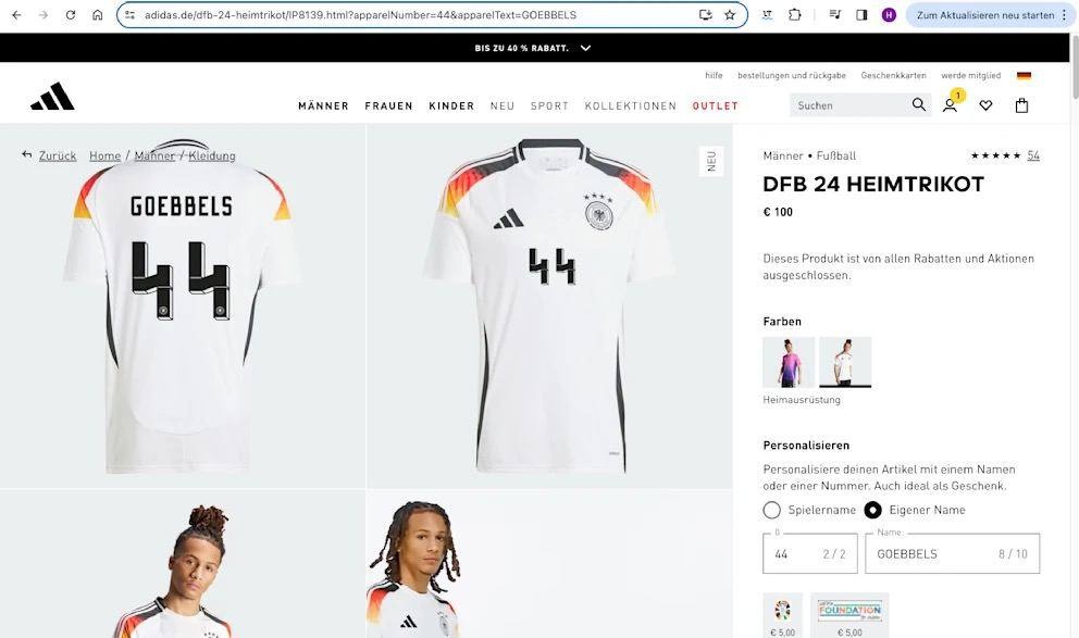 Adidas withdraws Germany’s number 44 due to similarity with Nazi symbol