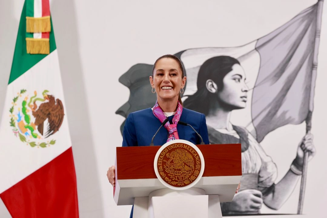 La presidenta Claudia Sheinbaum Pardo durante una conferencia de prensa. Foto