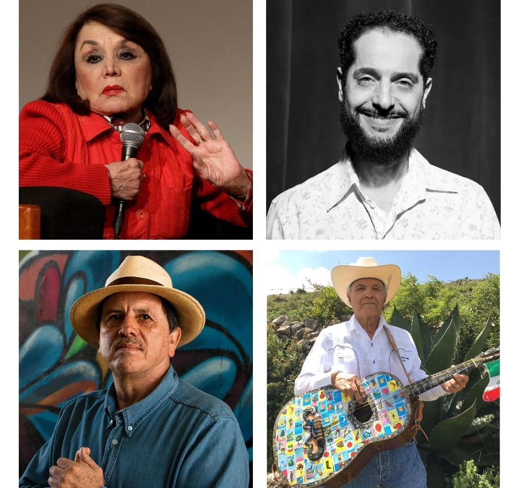 En el sentido de costumbre, la escritora Beatriz Espejo, reconocida en el área Lingüística y Literatura; el dramaturgo Jesús Valdés Kuri, en el rubro de Bellas Artes; el sociólogo José Manuel Valenzuela, en el de Historia, Ciencias Sociales y Filosofía, y Guillermo Velázquez Benavides, en el área Artes y Tradiciones Populares. Foto cortesía de la SC federal, página de Teatro de Ciertos Habitantes y Facebook