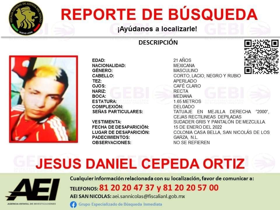 Imagen del reporte de búsqueda de una de las personas localizadas en una fosa clandestina en Nuevo León. Foto  La Jornada