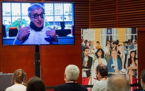 Woody Allen durante la videoconferencia desde Nueva York para el Festival de Cine de San Sebastián. Foto Afp