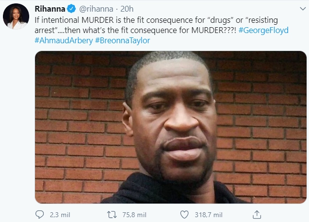 Captura del mensaje que compartió Rihanna en su cuenta de Twitter @rihanna