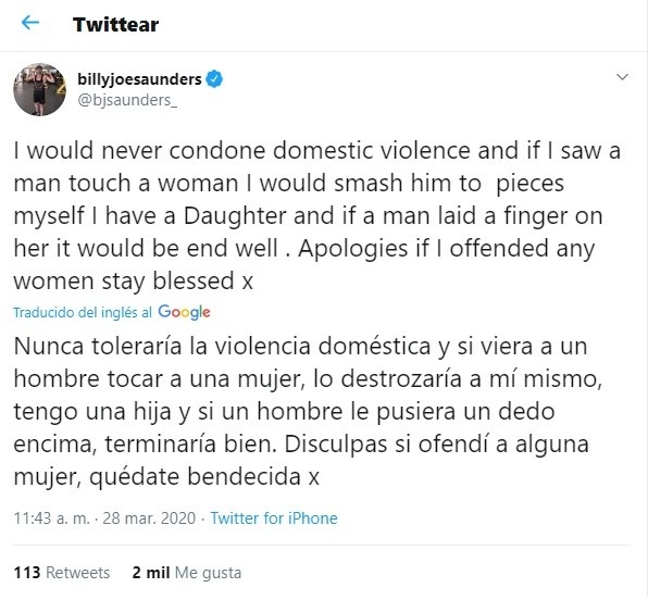 Publicación en twitter del pugilista.