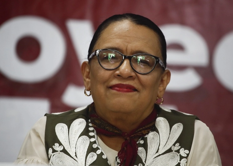 La secretaria de Seguridad y Protección Ciudadana, Rosa Icela Rodríguez, dio un informe del Proyecto de Nación 2024 – 2030: Seguridad, Paz y Justicia. Al evento también asistieron Pedro Miguel y Rafael Barajas, en la Ciudad de México, el 8 de julio de 2023. Foto Víctor Camacho