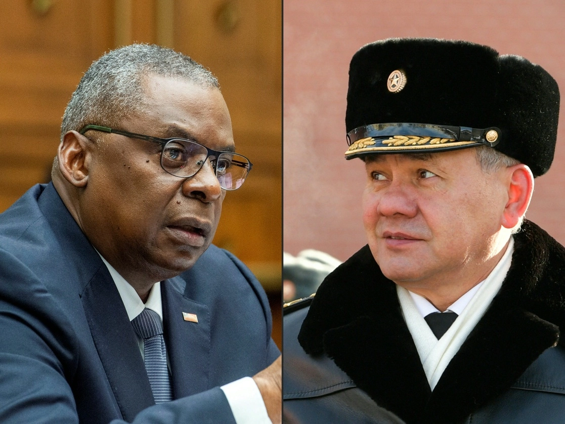 En imágenes de archivo, el secretario de Defensa de EU, Lloyd Austin, y el ministro de Defensa ruso, Sergei Shoigu. Foto Alexei Druzhinin y Rod Lamkey / various sources / Afp