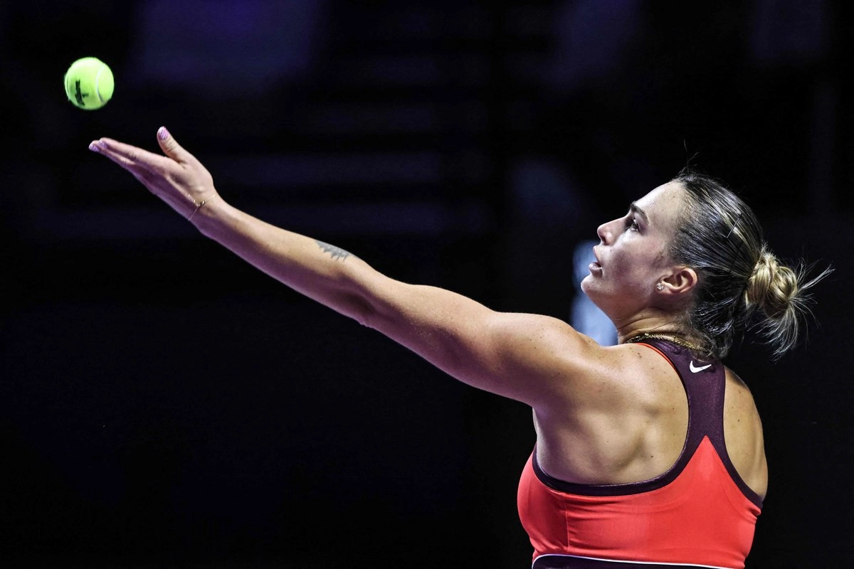 Aryna Sabalenka durante el partido ante Jessica Pegula en las Finales de la WTA en Riad, el 4 de noviembre de 2025. Foto 