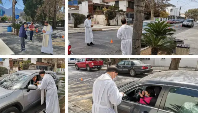 Sacerdotes en Monterrey, Nuevo León salen a las calles durante la pandemia. Foto @Pastoral siglo XXI