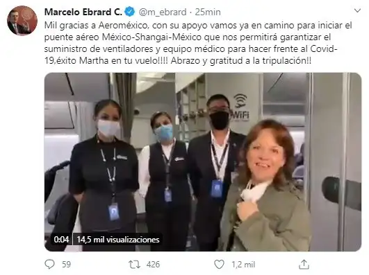 Imagen de la publicación hecha por el canciller Marcelo Ebrard en Twitter que retoma un video en donde aparece la subsecretaria Martha Delgado. 