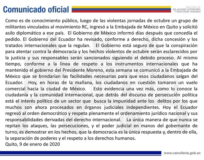 Imagen tomada de @CancilleriaEc