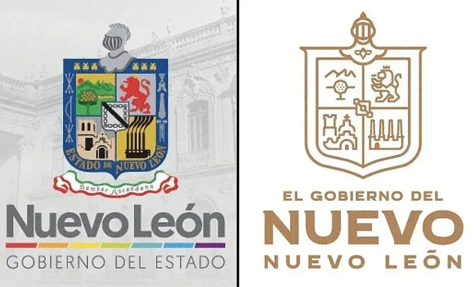 A la izquierda, el escudo de Nuevo León creado en 1943 por el artista Ignacio Martínez Rendón; a la derecha, el logo "modernizado" que usará Samuel García. Foto La Jornada