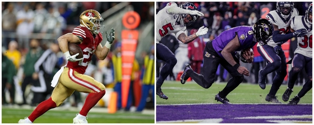 Mientras el corredor Christian McCaffrey empujó a los 49ers con una anotación de 39 yardas, el mariscal de los Cuervos, Lamar Jackson, fue pieza clave frente a Houston. Foto NFL