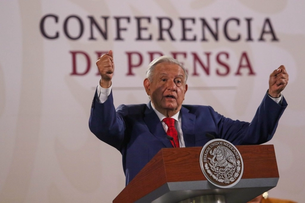El presidente López Obrador, desde Palacio Nacional, durante su última conferencia de prensa. Foto Cuartoscuro 