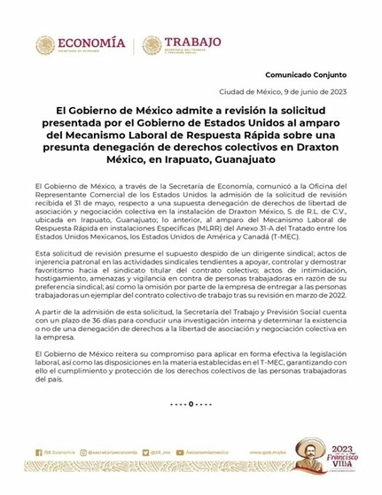 El gobierno admitió a revisión la queja.