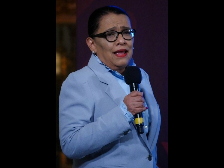 La secretaria de Seguridad y Protección Ciudadana, Rosa Icela Rodríguez, durante la conferencia presidencial desde Palacio Nacional, el 27 de junio de 2023. Foto Cuartoscuro 