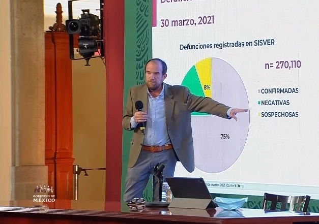 El titular del Cenaprece, Ruy López Ridaura durante conferencia de prensa. Fotograma tomado del video emitido por el Gobierno de México