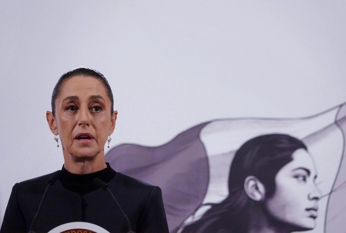 La presidenta Claudia Sheinbaum, durante su conferencia de esta mañana desde Palacio Nacional 