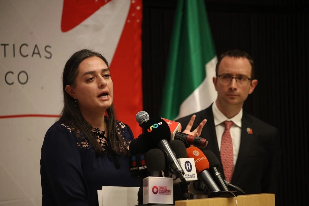 Voceros de la embajada de Canadá ofrecen una conferencia de prensa para informar que dicho país volverá a pedir visa a turistas mexicanos desde el día de hoy por la noche, el 29 de febrero de 2024. Foto Yazmín Ortega Cortés