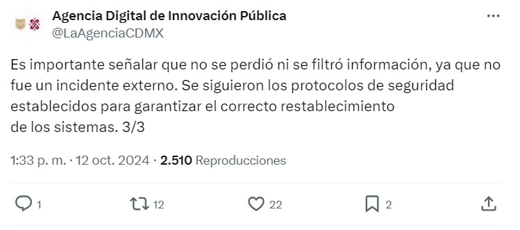 Parte de la publicación en redes de la Adip.