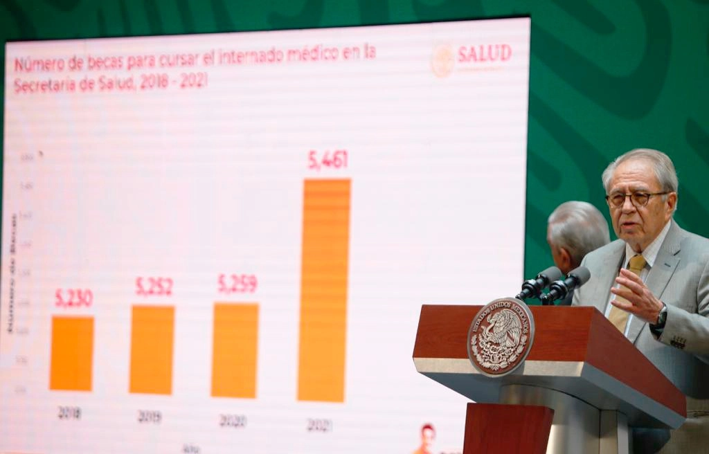El secretario de Salud, Jorge Alcocer, durante la conferencia de prensa matutina en el Antiguo Palacio del Ayuntamiento de la Ciudad de México. Foto Guillermo Sologuren



