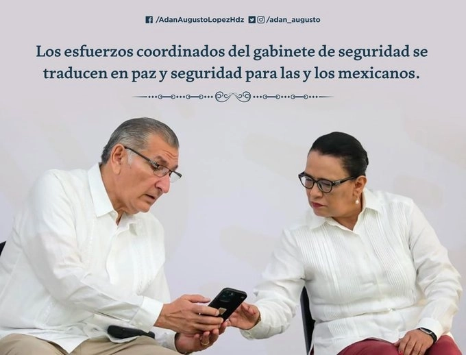 El titular de Segob, Adán Augusto López (izq) junto con la secretaria de Seguridad y Protección Ciudadana, Rosa Icela Rodríguez (der) Foto tomada de la cuenta de Twitter @adan_augusto