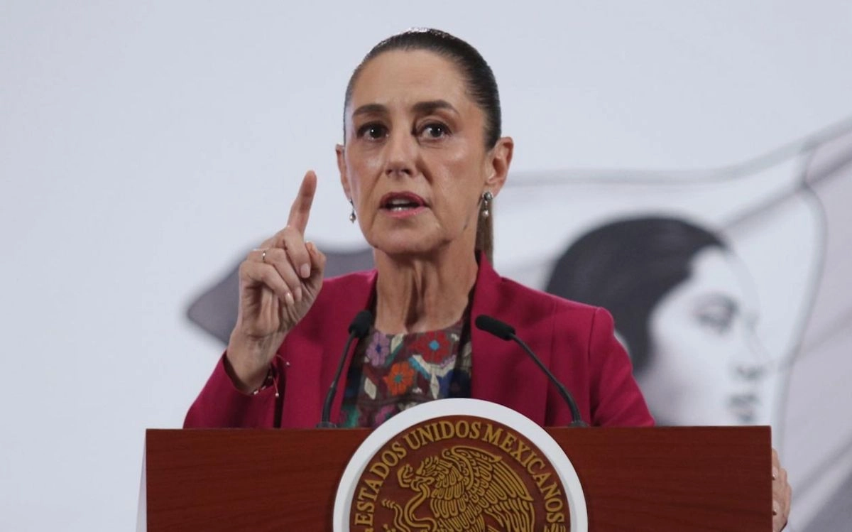 Claudia Sheinbaum, presidenta de México, durante su conferencia de prensa diaria desde Palacio Nacional, el 18 de septiembre de 2025. Foto 