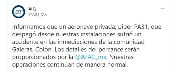 El AIQ señaló que será la Agencia Federal de Aviación Civil (AFAC), órgano administrativo desconcentrado de la Secretaría de Comunicaciones la que emita una resolución al respecto. Imagen tomada de la cuenta de Twitter del AIQ