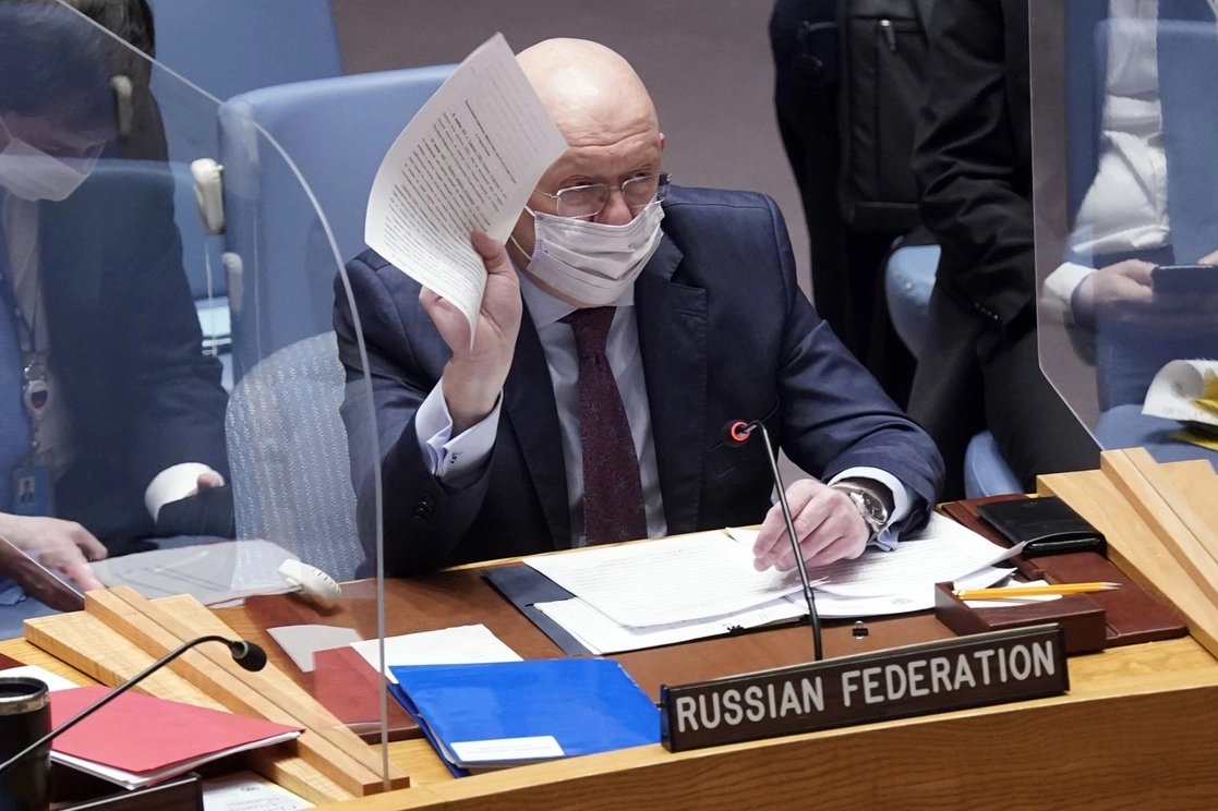 El embajador ruso ante la ONU, Vassily Nebenzia, acusó a Estados Unidos de “provocar tensiones y retórica y provocar una escalada” en torno a Ucrania, el 31 de enero de 2022. Foto Ap 