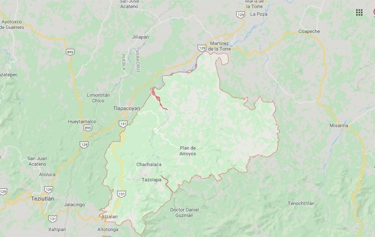 La refriega se registró en el camino Los Pilares-Zapotitlán, cerca de la desviación a Xiocuilapa-Tepetzintla, donde las fuerzas de seguridad fueron atacados por personas armadas. Imagen tomada de Google Maps