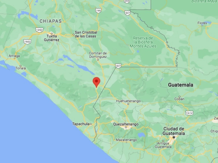 Pobladores reportan que los enfrentamientos entre los grupos criminales se reporta en el municipio chiapaneco de Frontera Comalapa y en la frontera con Guatemala. Foto tomada de Google Maps