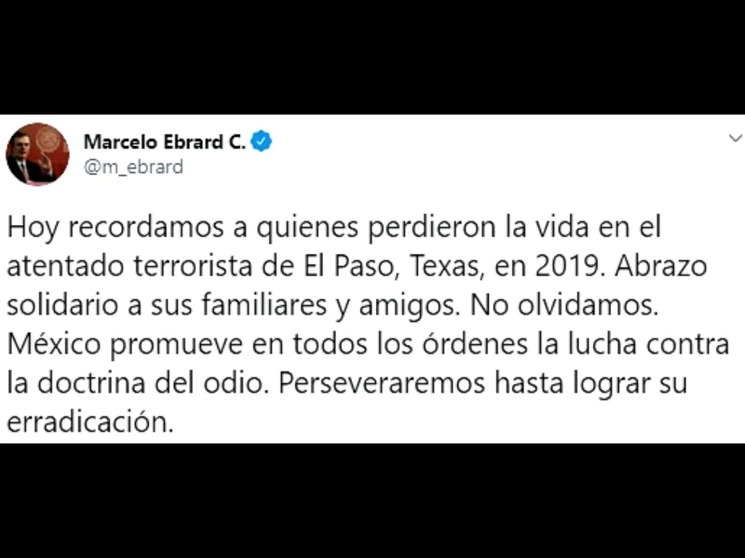 En canciller Marcelo Ebrard sostuvo que se exigirá la adopción de medidas preventivas cuando haya grupos identificados como terroristas para reducir su margen de acción e identificarlos adecuadamente, “es la tarea de toda la diplomacia mexicana en el mundo”. Imagen tomada de la cuenta en Twitter @m_ebrard