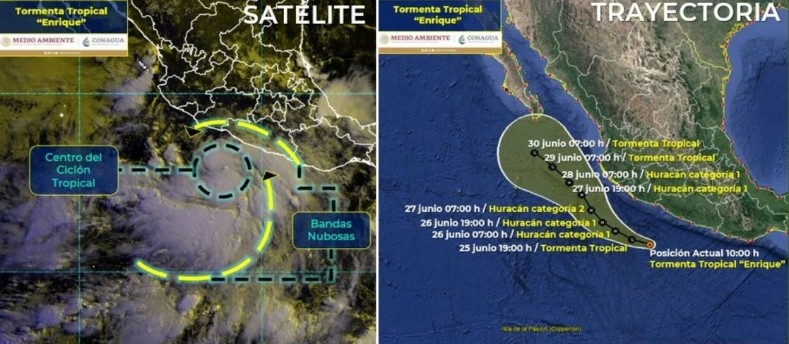 Trayectoria de la tormenta 'Enrique' en territorio nacional. Imagen tomada del Twitter de @conagua_clima