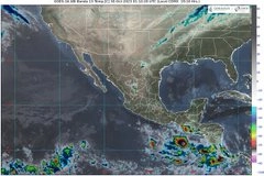 La tormenta tropical “Pilar’ se localiza a 385 km al sur de la desembocadura del Río Suchiate, frontera entre México y Guatemala. Imagen tomada de X @conagua_clima