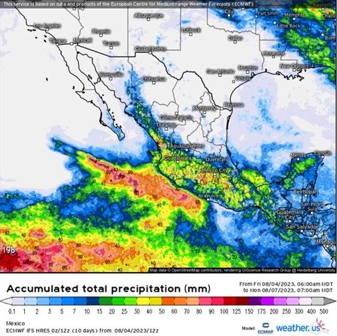 Trayectoria de la depresión tropical Seis-E. Imagen SMN
