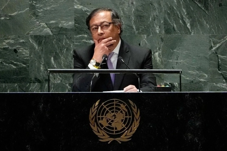 Gustavo Petro, presidente de Colombia, durante la 78 Asamblea general de la ONU. Foto Ap 
