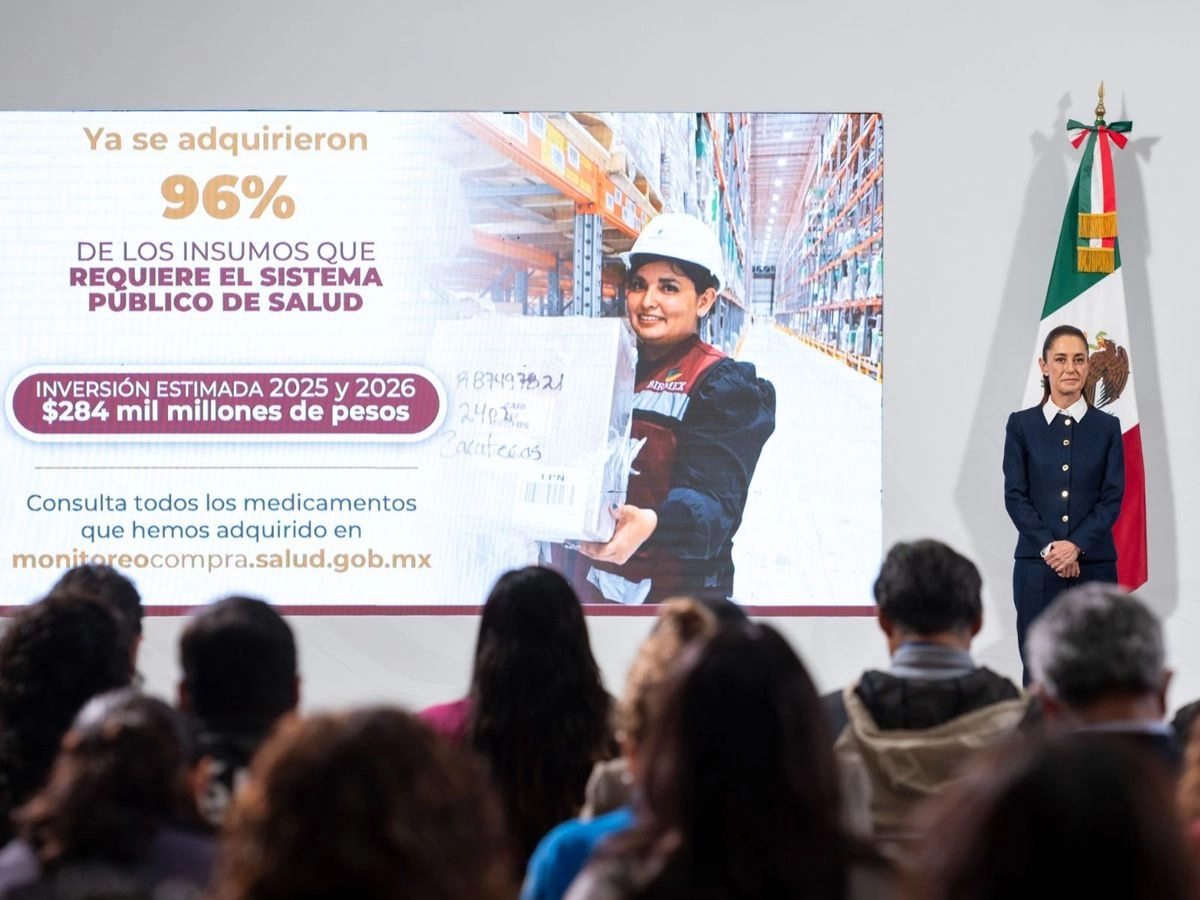 La presidenta de México, Claudia Sheinbaum, durante su conferencia en Palacio Nacional en la Ciudad de México, el 15 de julio de 2025.
