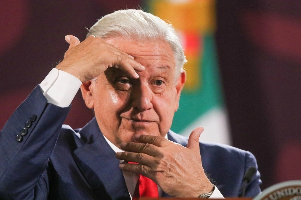 El presidente López Obrador, durante su conferencia de este lunes desde Palacio Nacional. Foto Cuartoscuro 