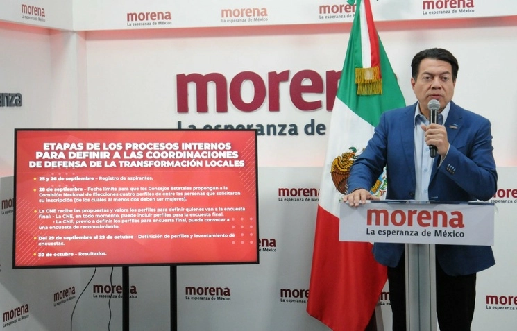 El dirigente nacional de Morena, Mario Delgado, mostró a la prensa el proceso interno para definir las coordinaciones de la Defensa de la Transformación Locales, el 26 de septiembre de 2023. Foto Cuartoscuro 
