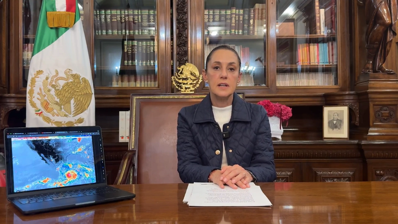 La presidenta Claudia Sheinbaum durante su mensaje. Fotograma tomado del video compartido en 