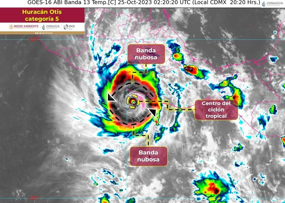 Trayectoria del huracán 'Otis'. Imagen SMN