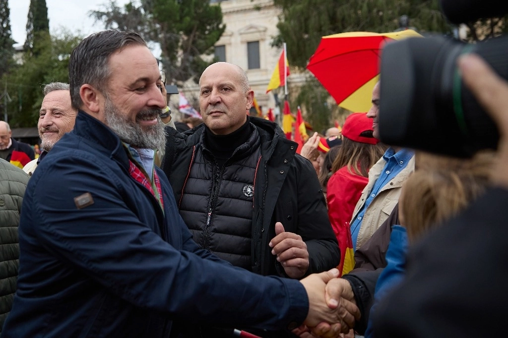 Santiago Abascal, líder de Vox durante una manifestación en la Plaza de Colón de Madrid. Foto Europa Press / Archivo