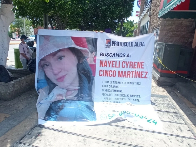Ante la poca convocatoria, a causa de que la gente tuvo miedo de asistir a la protesta, sólo colgaron en el puente una lona  con la fotografía de Nayeli. Foto La Jornada