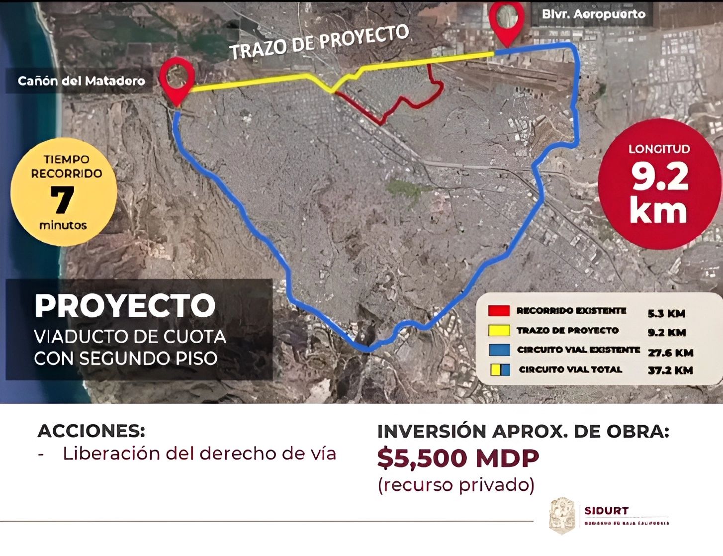 Imagen de la proyección y ubicación del Viaducto en la ciudad de Tijuana difundida por el gobierno estatal a través de Facebook / Archivo 