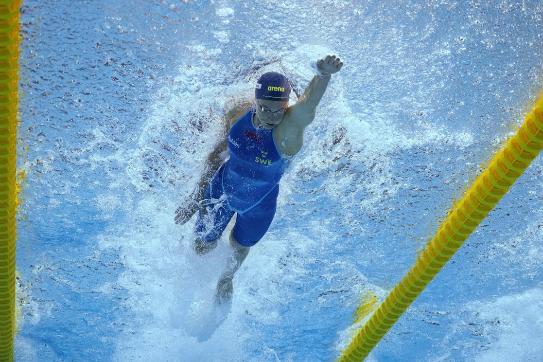 La sueca Sarah Sjöström durante el Campeonato Mundial de Deportes Acuáticos de Budapest 2022 en el Duna Arena de Budapest el 25 de junio de 2022. Foto Afp