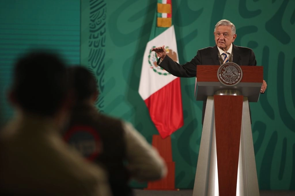 El presidente Andrés Manuel López Obrador durante la conferencia de prensa matutina en Palacio Nacional, el 16 de julio de 2021. Foto José Antonio López