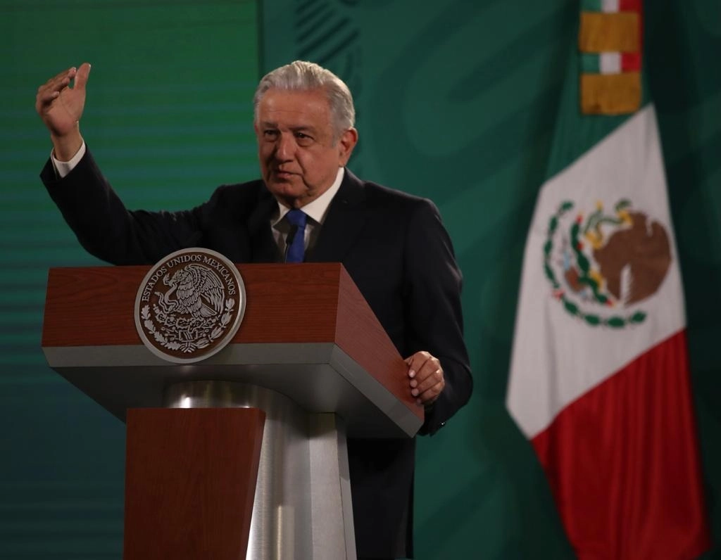 El presidente Andrés Manuel López Obrador durante la conferencia de prensa matutina desde Palacio Nacional, Ciudad de México, el 23 de julio de 2021. Foto María Luisa Severiano