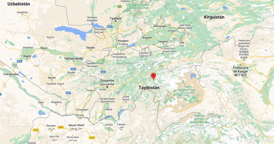 Mapa de Tayikistán. Foto tomada de captura de pantalla de Google Maps.